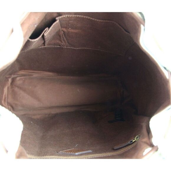 Fossil WHITE GRAY COATED CANVAS BROWN LEATHER TRIM HANDLES SHOULDER BAG BACKPACK - Picture 11 of 16